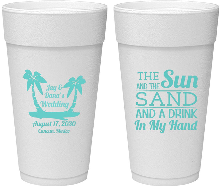 Personalized Wedding 24 oz Foam Cups - Beach | 350