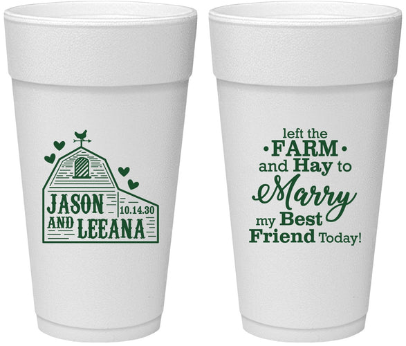 Personalized Wedding 24 oz Foam Cups - Left The Farm Tractor | 352