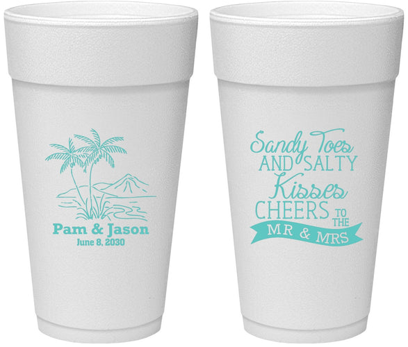 Personalized Wedding 24 oz Foam Cups - Beach | 358