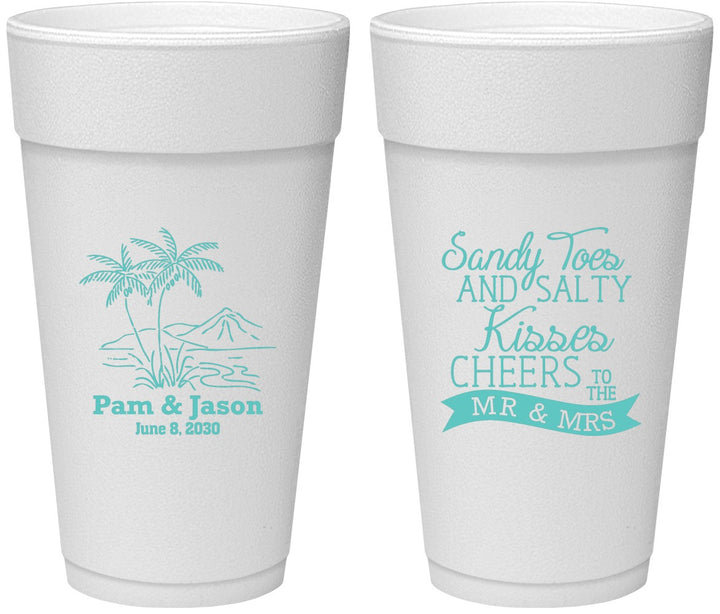 Personalized Wedding 24 oz Foam Cups - Beach | 358