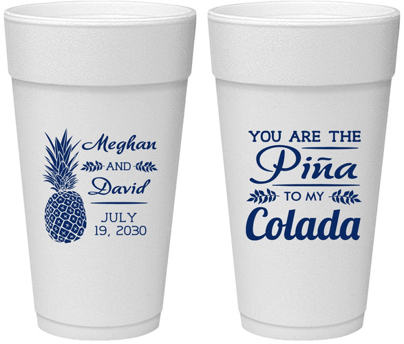 Personalized Wedding 24 oz Foam Cups - Pina Colada | 364
