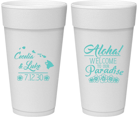 Personalized Wedding 24 oz Foam Cups - Hawaii | 365