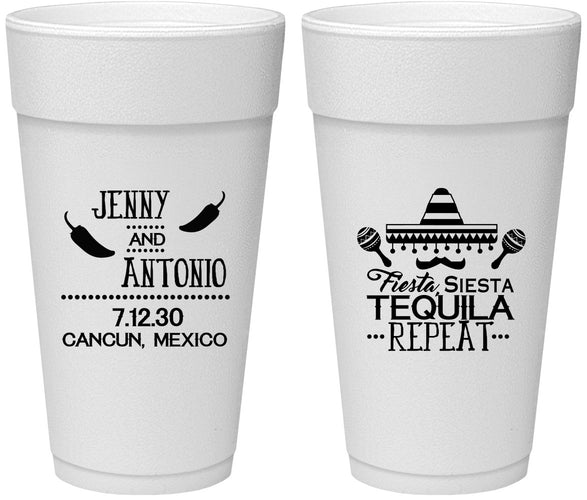 Personalized Wedding 24 oz Foam Cups - Fiesta Siesta Tequila Repeat | 369