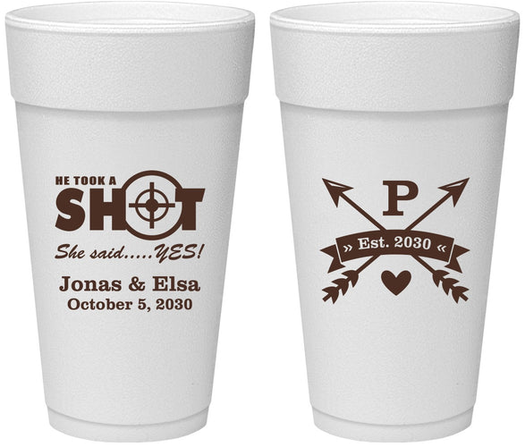 Personalized Wedding 24 oz Foam Cups - Take A Shot She Said Yes | 370