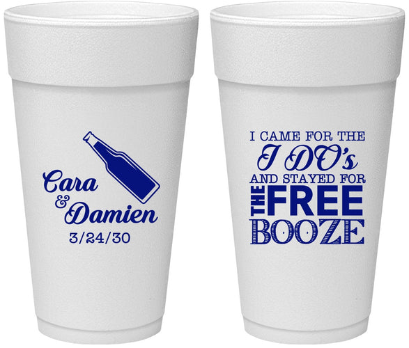 Personalized Wedding 24 oz Foam Cups - I Do Free Booze | 371