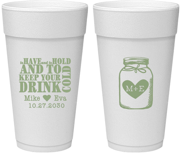 Personalized Wedding 24 oz Foam Cups - Mason Jar | 373