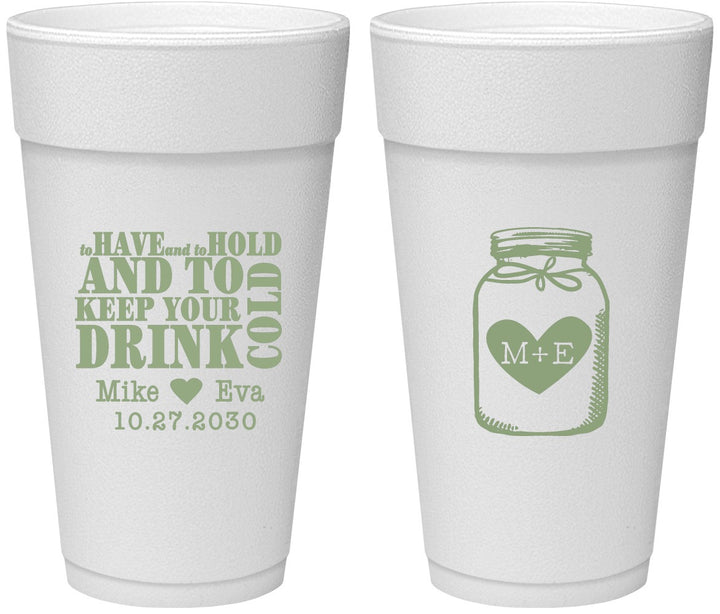 Personalized Wedding 24 oz Foam Cups - Mason Jar | 373