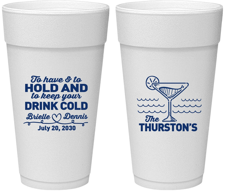 Personalized Wedding 24 oz Foam Cups - To Have And To Hold | 375