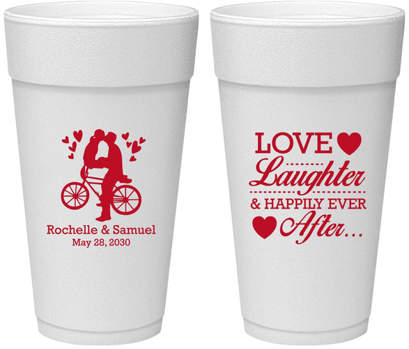 Personalized Wedding 24 oz Foam Cups - Love Laughter Happily | 376