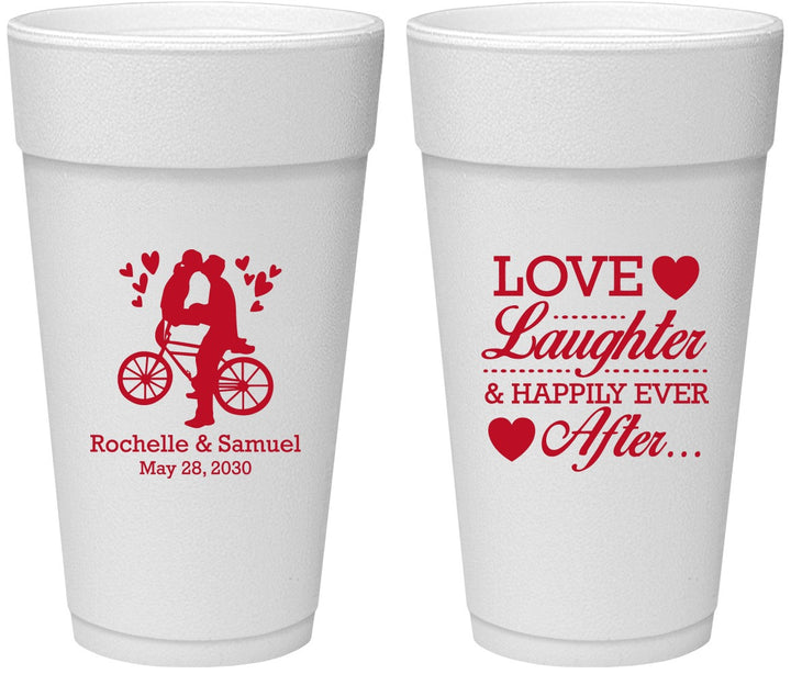 Personalized Wedding 24 oz Foam Cups - Love Laughter Happily | 376