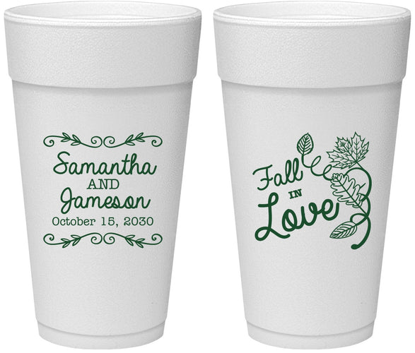 Personalized Wedding 24 oz Foam Cups - Fall In Love | 377