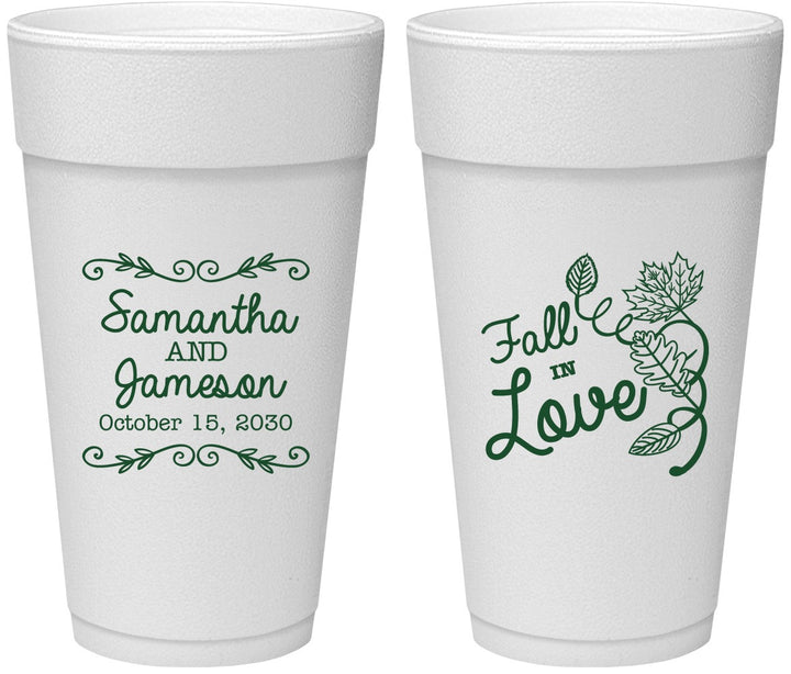 Personalized Wedding 24 oz Foam Cups - Fall In Love | 377