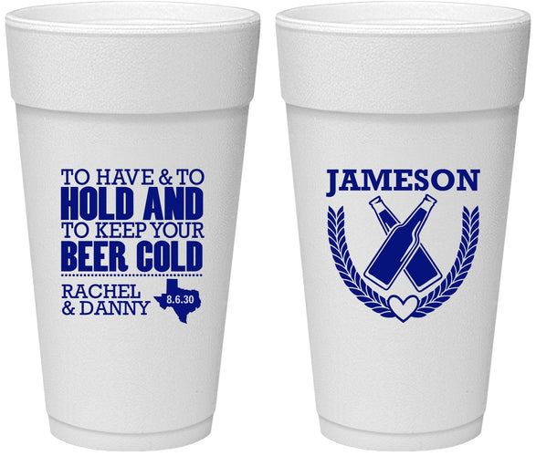 Personalized Wedding 24 oz Foam Cups - To Have And To Hold | 379