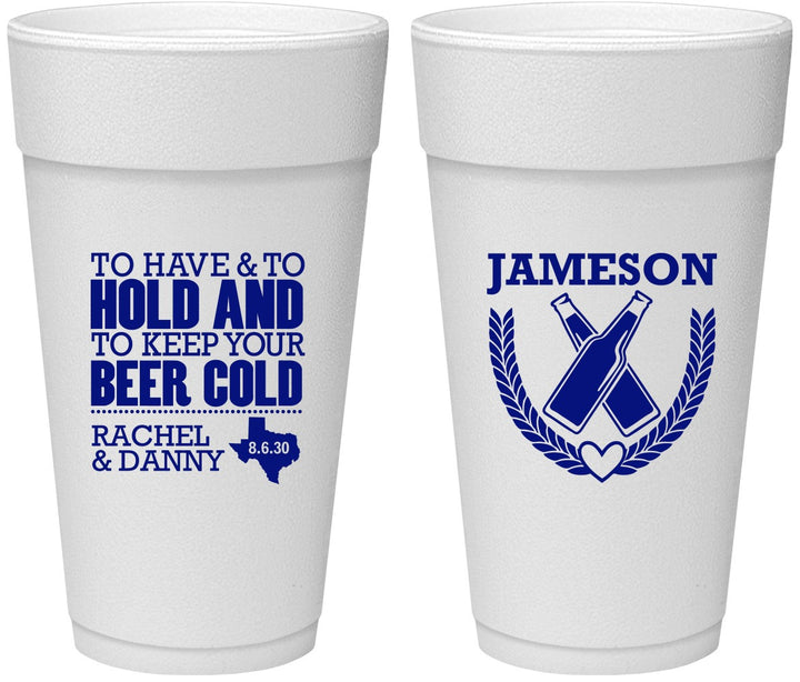 Personalized Wedding 24 oz Foam Cups - To Have And To Hold | 379