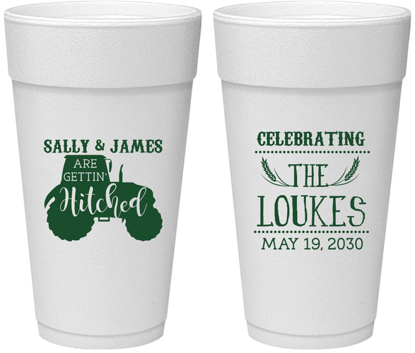 Personalized Wedding 24 oz Foam Cups - Tractor | 381