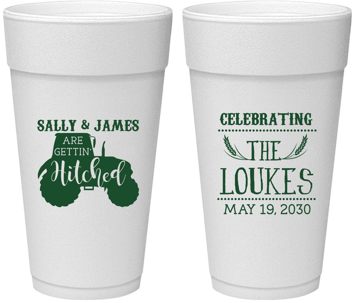 Personalized Wedding 24 oz Foam Cups - Tractor | 381