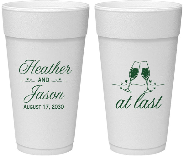 Personalized Wedding 24 oz Foam Cups - At Last | 382