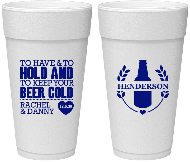 Personalized Wedding 24 oz Foam Cups - To Have And To Hold | 384