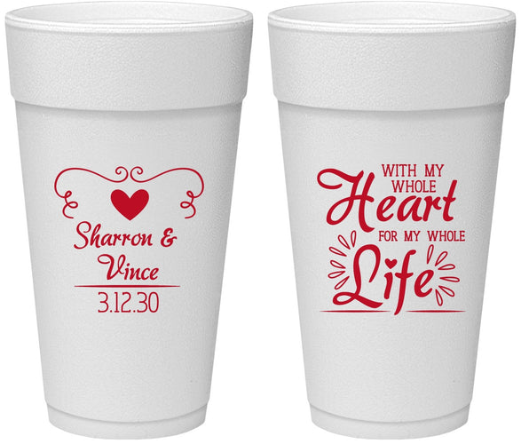 Personalized Wedding 24 oz Foam Cups - Heart Life | 387