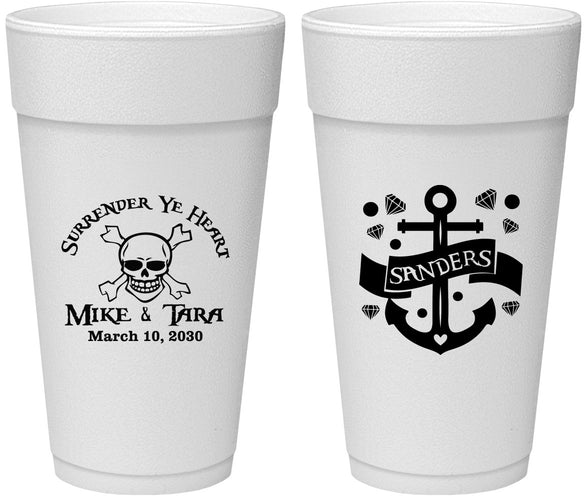 Personalized Wedding 24 oz Foam Cups - Anchor Nautical | 391