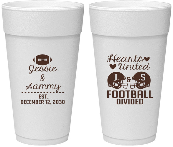 Personalized Wedding 24 oz Foam Cups - Hearts United Football | 395