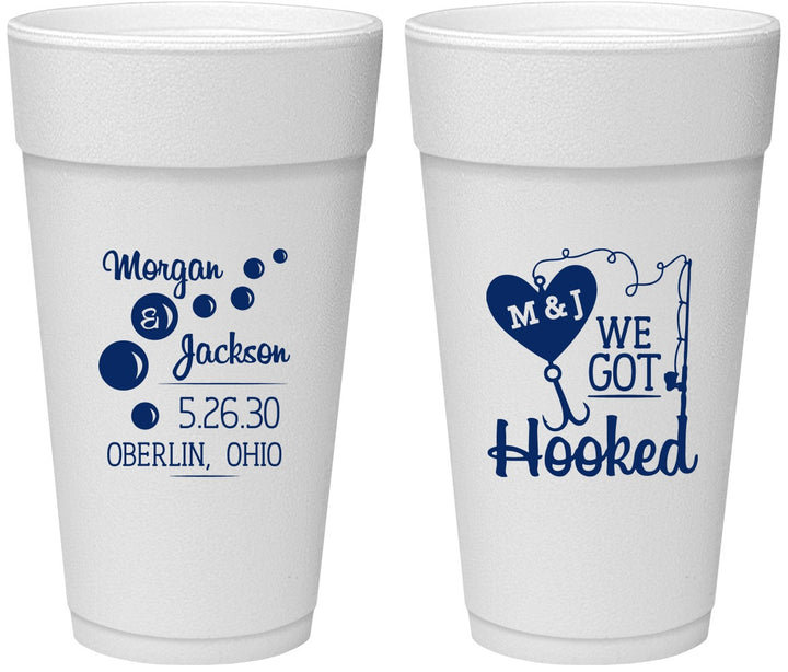 Personalized Wedding 24 oz Foam Cups - We Got Hooked Fish | 396