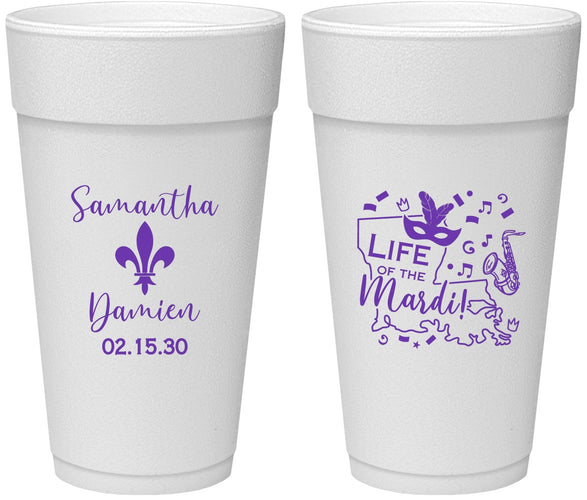 Personalized Wedding 24 oz Foam Cups - Mardi Gras | 398