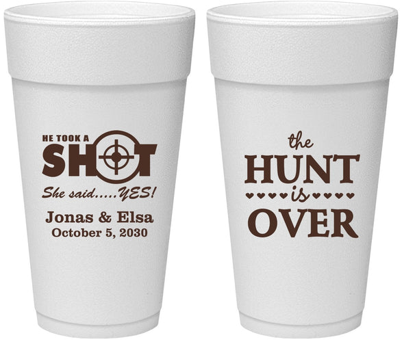 Personalized Wedding 24 oz Foam Cups - The Hunt Is Over | 400