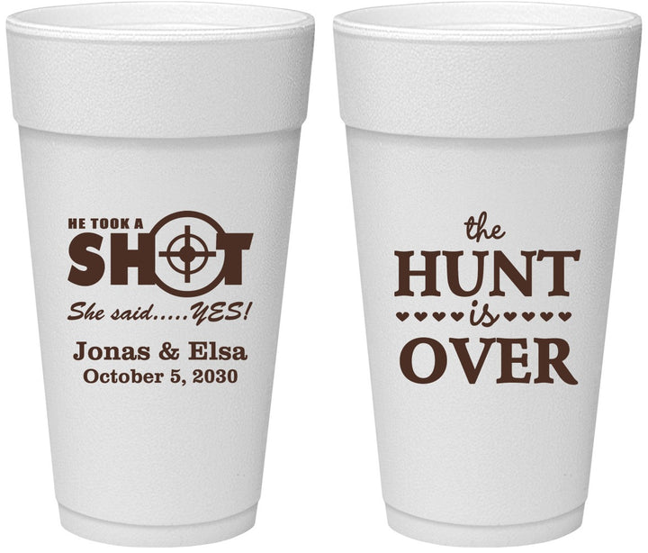 Personalized Wedding 24 oz Foam Cups - The Hunt Is Over | 400