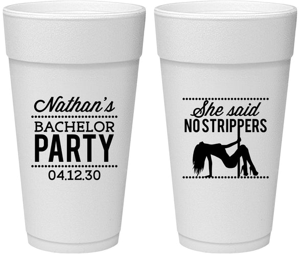Personalized Bachelor Party 24 oz Foam Cups - Strip Club | 40008