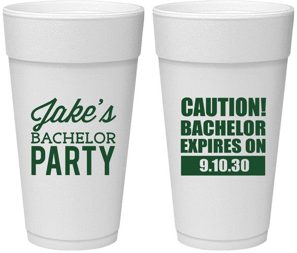 Personalized Bachelor Party 24 oz Foam Cups - Caution Expires On | 40009