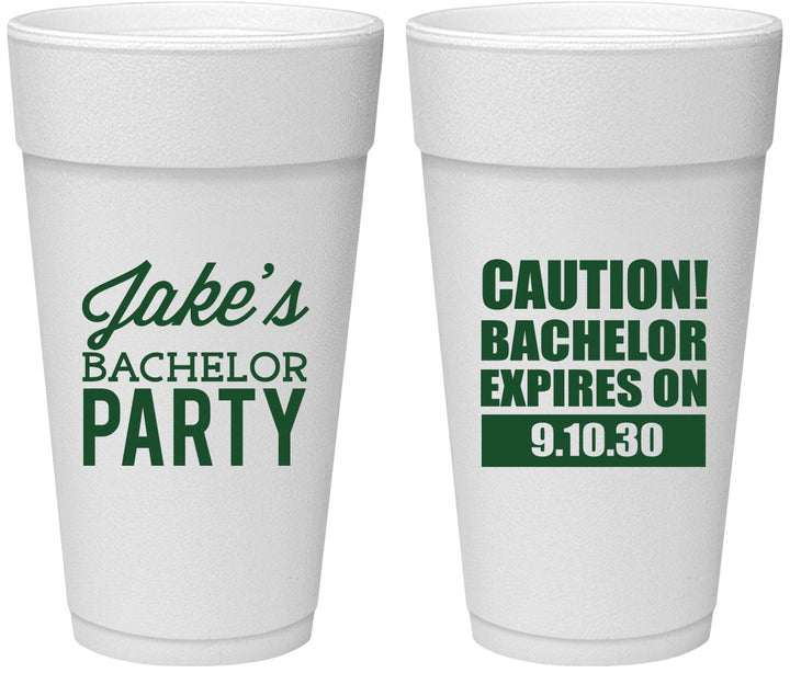 Personalized Bachelor Party 24 oz Foam Cups - Caution Expires On | 40009