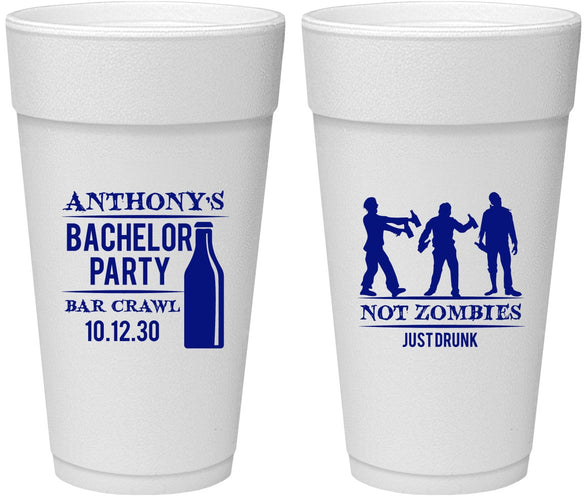 Personalized Bachelor Party 24 oz Foam Cups - Bar Crawl | 40010