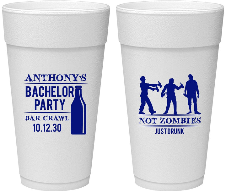 Personalized Bachelor Party 24 oz Foam Cups - Bar Crawl | 40010