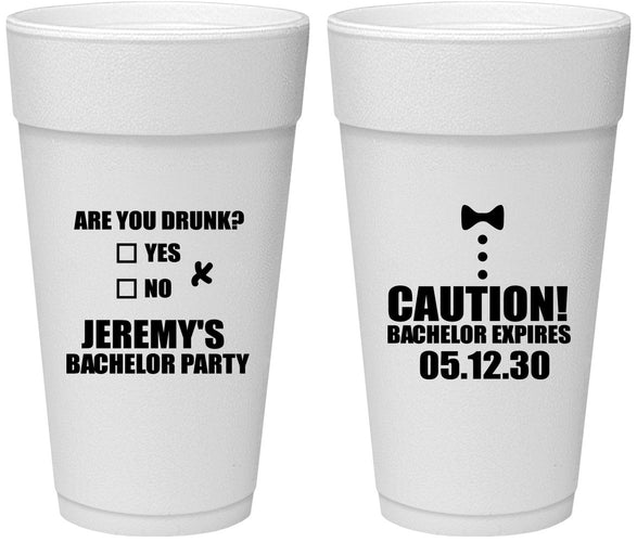 Personalized Bachelor Party 24 oz Foam Cups - Caution Expires On | 40013
