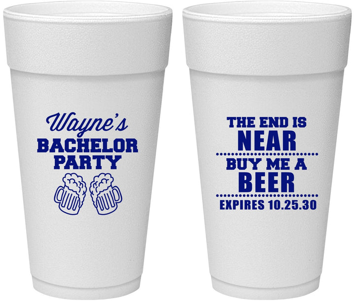 Personalized Bachelor Party 24 oz Foam Cups - Beer | 40014