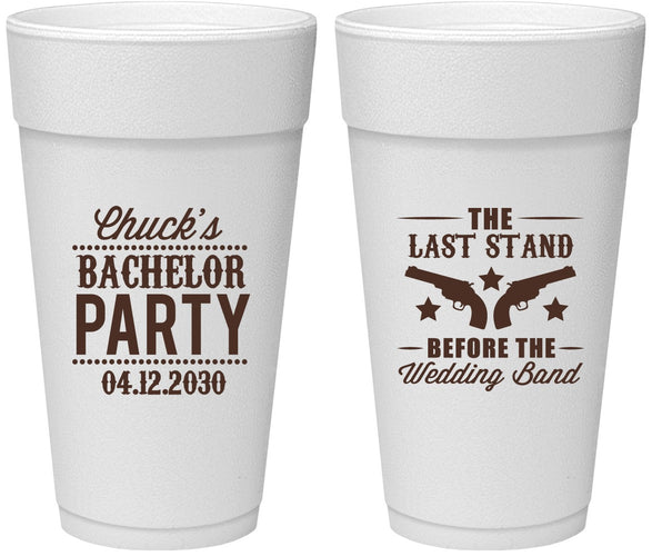 Personalized Bachelor Party 24 oz Foam Cups - Last Stand Wedding Bands | 40015