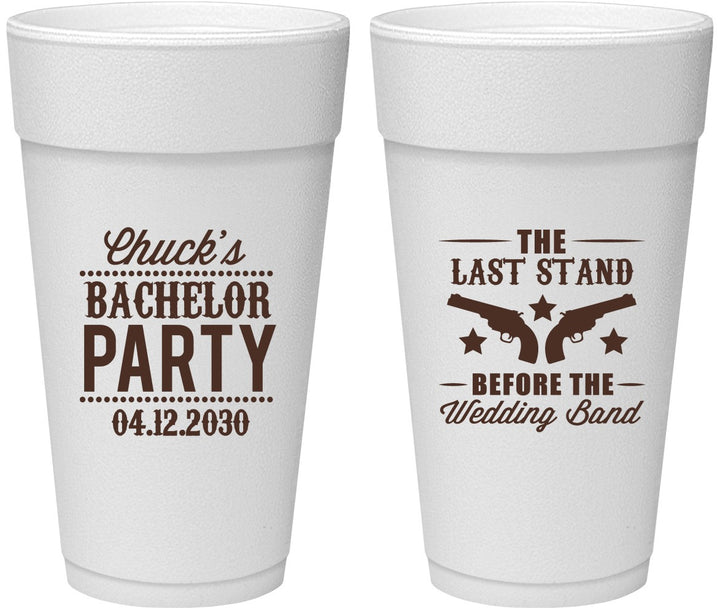 Personalized Bachelor Party 24 oz Foam Cups - Last Stand Wedding Bands | 40015