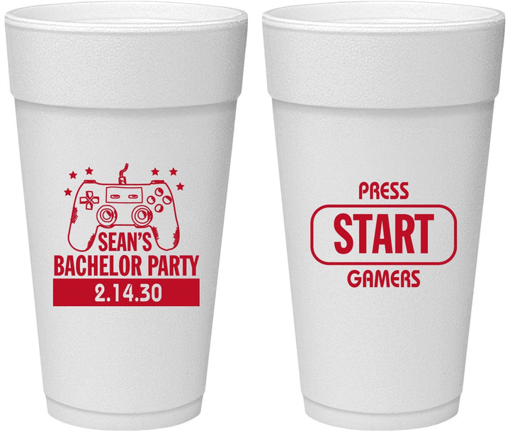 Personalized Bachelor Party 24 oz Foam Cups - Video Games | 40018