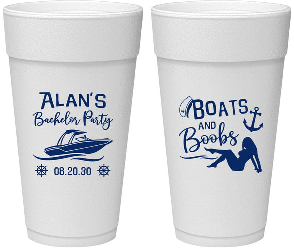 Personalized Bachelor Party 24 oz Foam Cups - Nautical Boats | 40021