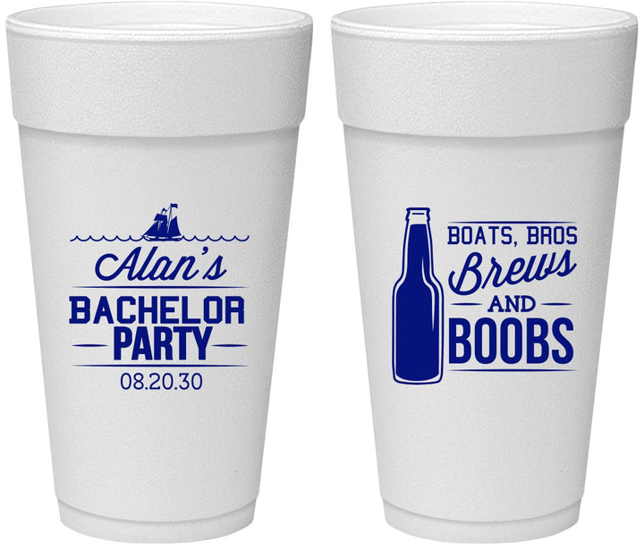 Personalized Bachelor Party 24 oz Foam Cups - Brews And Boobs | 40022