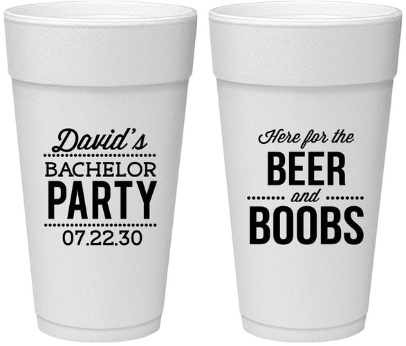 Personalized Bachelor Party 24 oz Foam Cups - Beer And Boobs | 40027