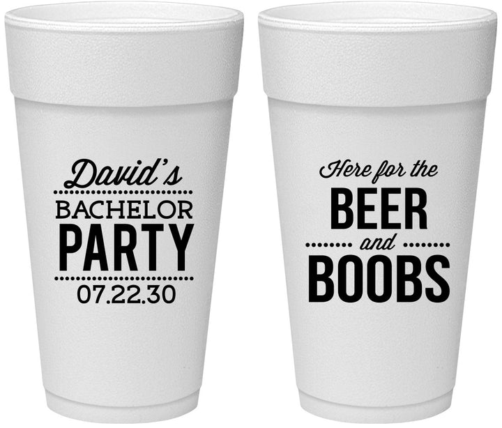 Personalized Bachelor Party 24 oz Foam Cups - Beer And Boobs | 40027