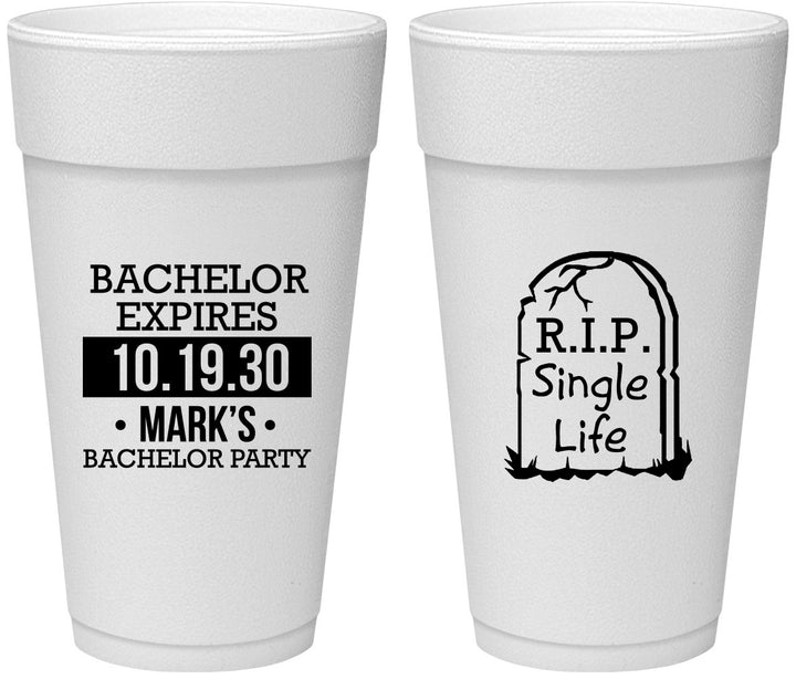 Personalized Bachelor Party 24 oz Foam Cups - Rip Single Life | 40028