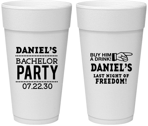 Personalized Bachelor Party 24 oz Foam Cups - Last Night Of Freedom | 40029