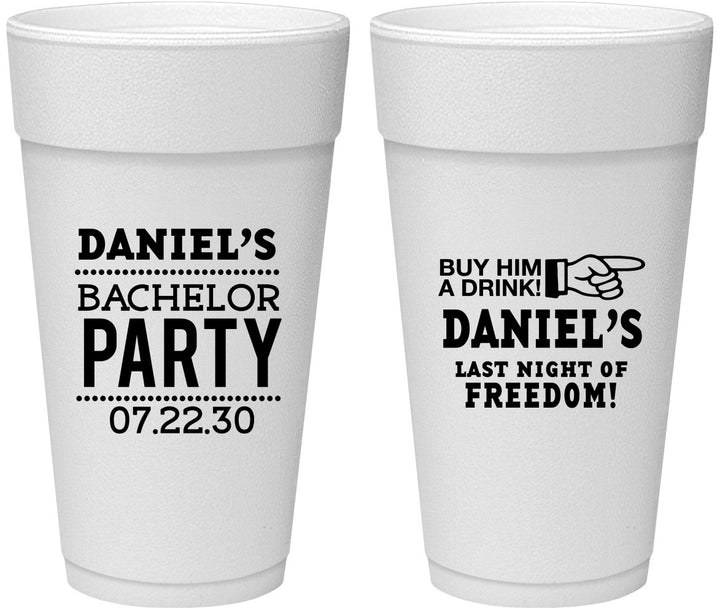 Personalized Bachelor Party 24 oz Foam Cups - Last Night Of Freedom | 40029