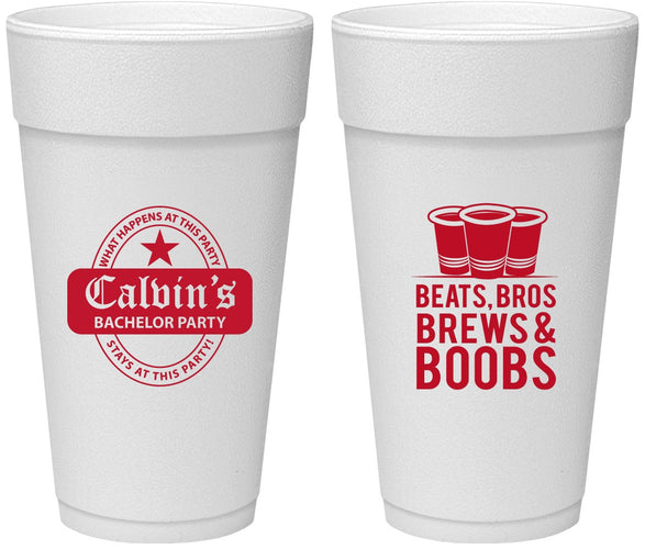 Personalized Bachelor Party 24 oz Foam Cups - Brews And Boobs | 40031