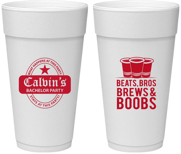 Personalized Bachelor Party 24 oz Foam Cups - Brews And Boobs | 40031