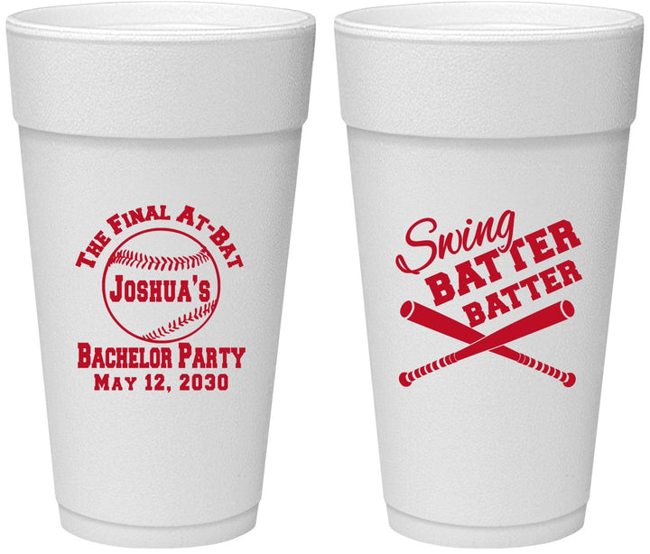 Personalized Bachelor Party 24 oz Foam Cups - Baseball | 40038