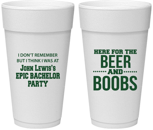 Personalized Bachelor Party 24 oz Foam Cups - Beer And Boobs | 40039